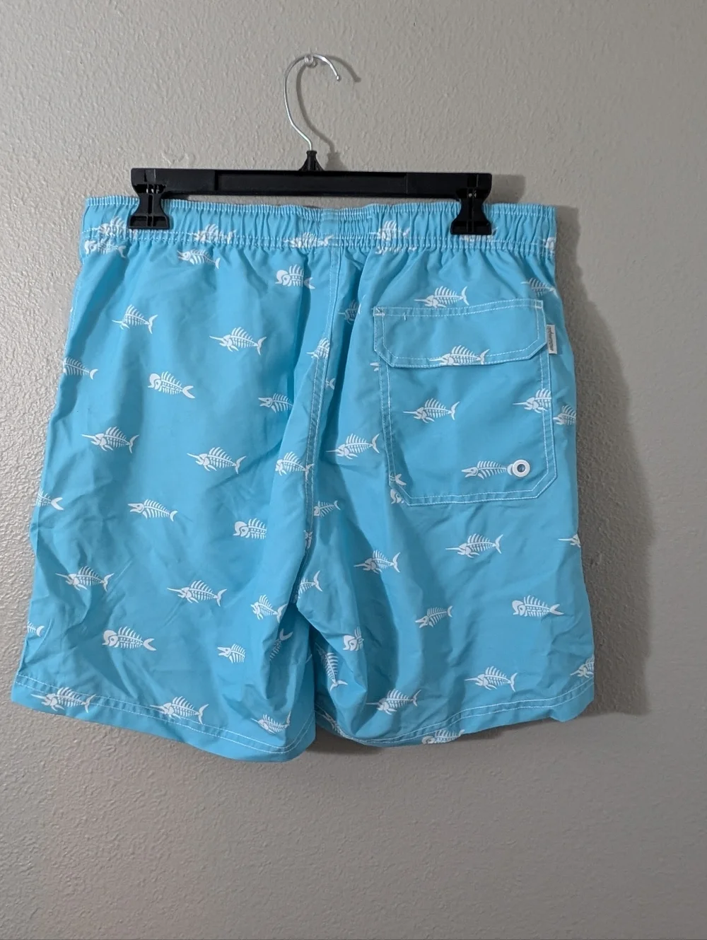 Maamgic Men's Fish Bone Printed Teal Swim Trunks Size Medium